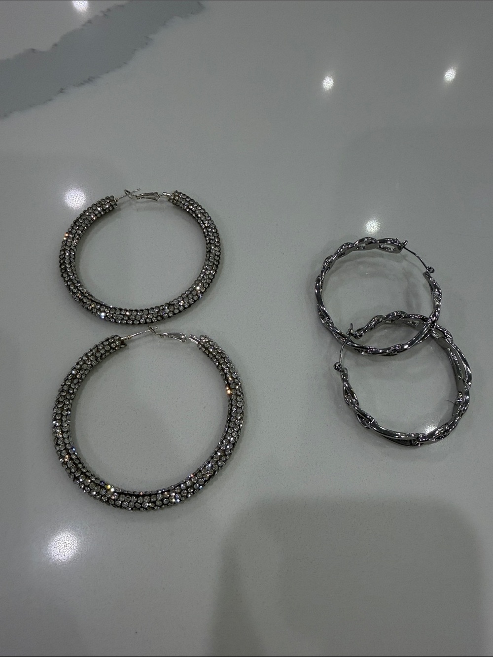 Sparkling Silver Crystal Hoop Earrings - Women Jewelry pack of 2